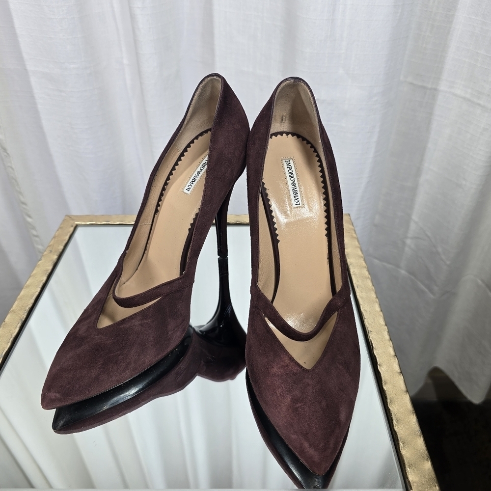 Emporio Armani Burgundy Suede Stiletto Heels - Picture 4 of 16
